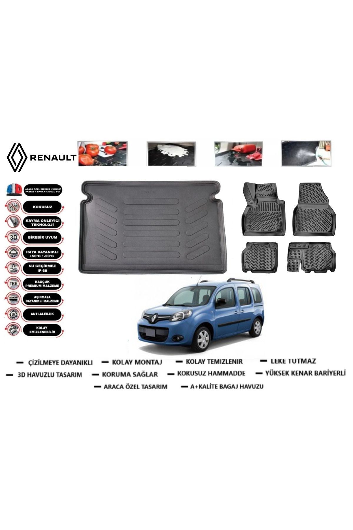 Renault Kangoo 2017 Model Bagaj Havuzu Araca Özel Paspas Takımı Prrox