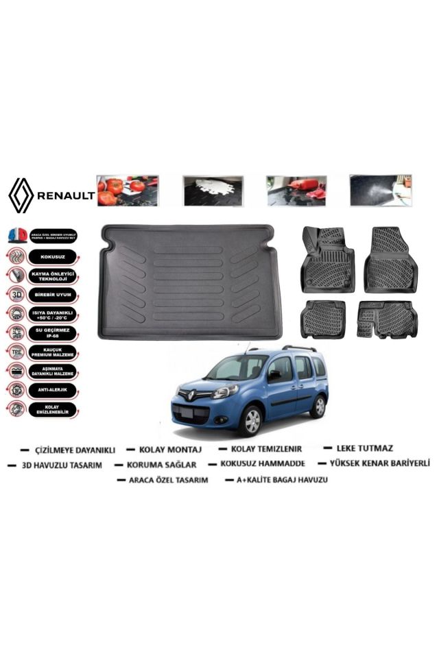 Renault Kangoo 2017 Model Bagaj Havuzu Araca Özel Paspas Takımı Prrox