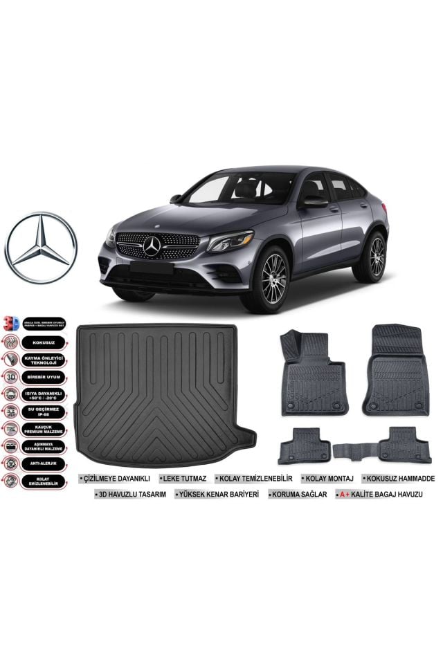 Mercedes Glc Coupe 2020 Model Bagaj Havuzu Araca Özel Siyah Havuzlu Paspas Takımı Sett