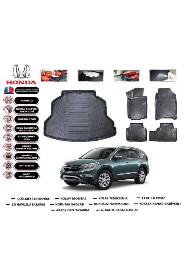 Honda CRV 2017 Model Bagaj Havuzu Araca Özel Paspas Takımı Flex