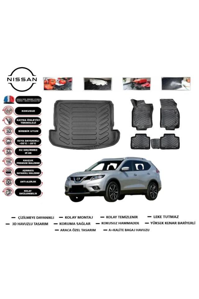 Nissan X-Trail 5 Koltuk 2020 Model Bagaj Havuzu Araca Özel Paspas Takımı Prrox