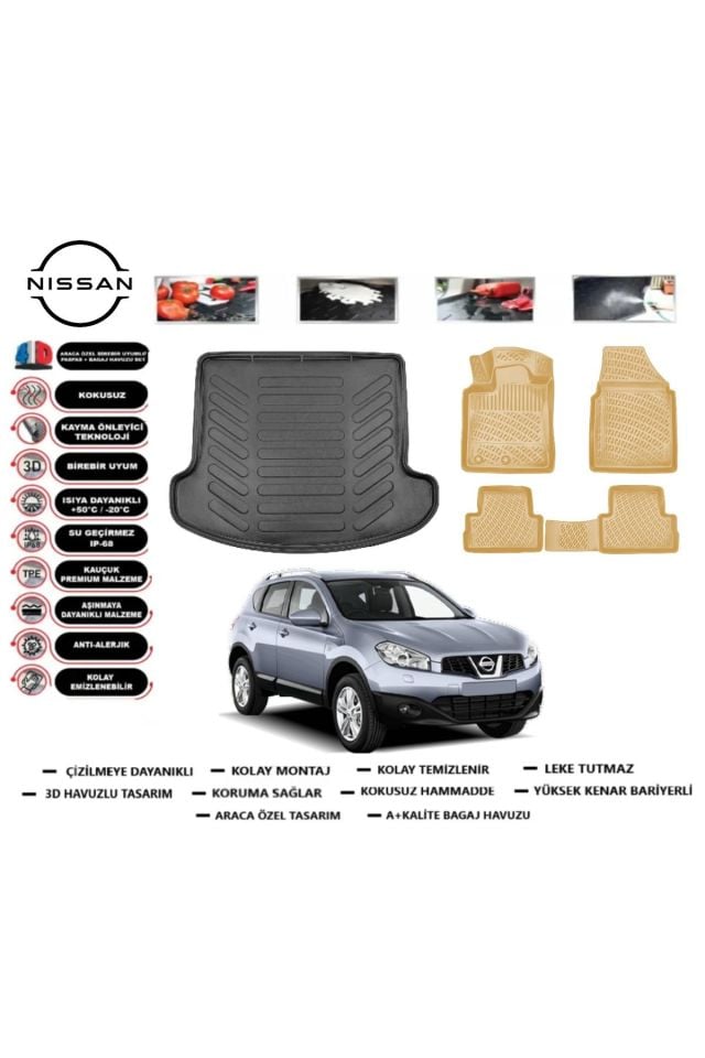 Nissan Qashqai +2 2012 Model Bagaj Havuzu+Araca Özel Bej Paspas Takımı Flex