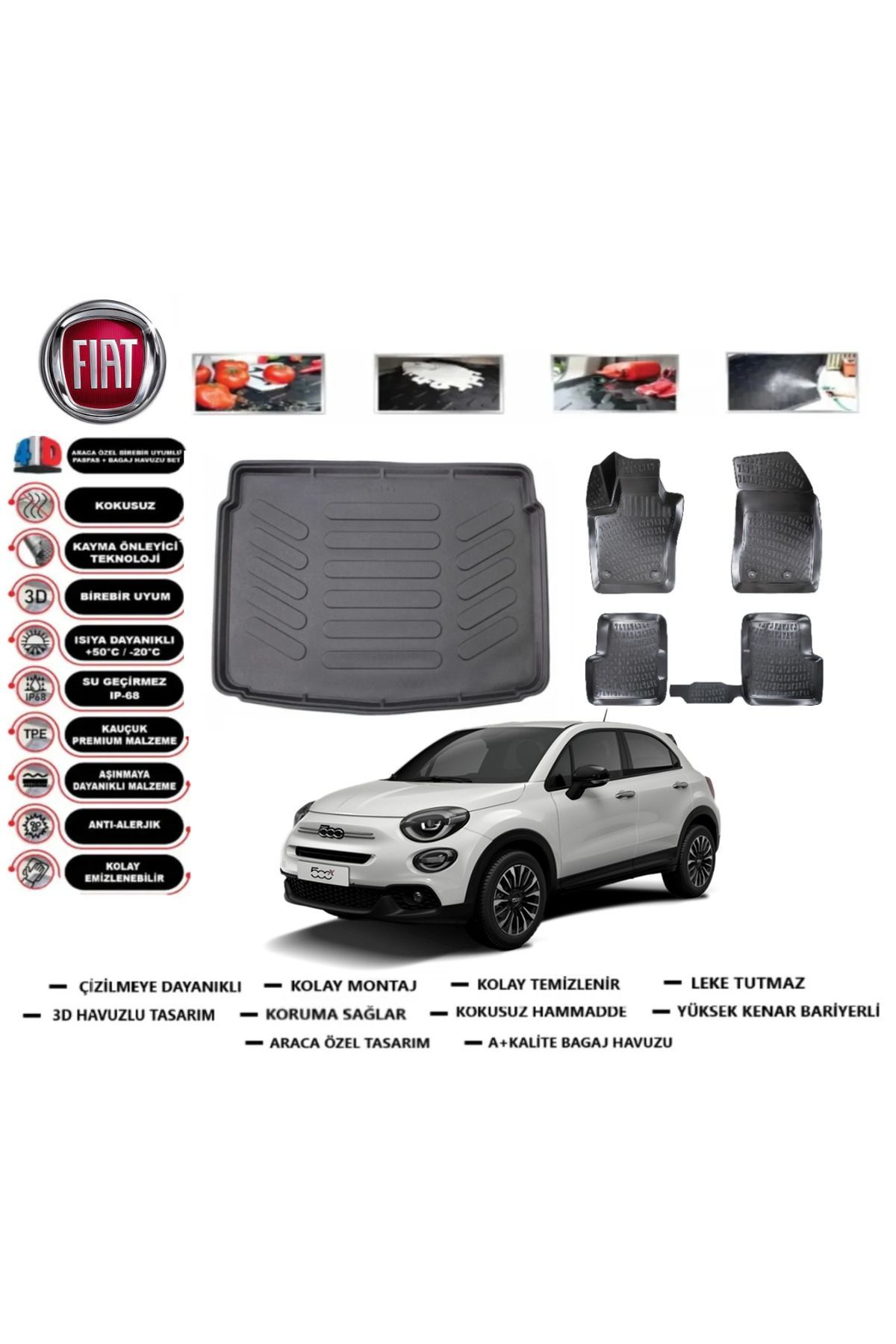 Fiat 500 X 2020 Model Bagaj Havuzu Araca Özel Paspas Takımı Flex