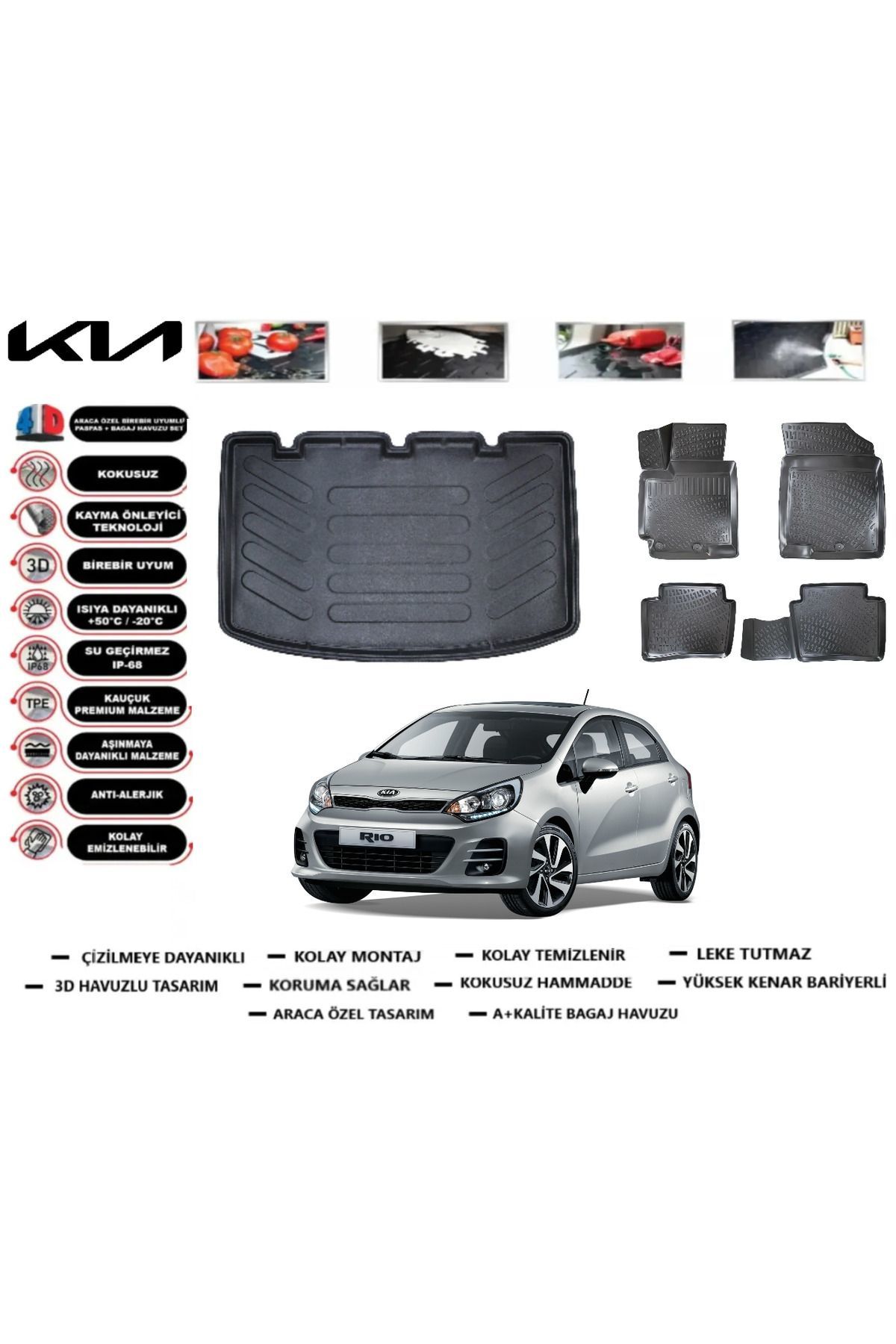 Kia Rio HB 2017 Model İnce Stepne Bagaj Havuzu Araca Özel Paspas Takımı Prrox