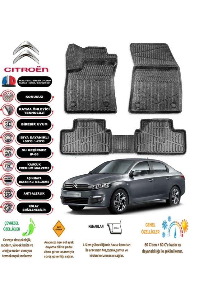 Citroen C-Ellyese 2013 Model 4D Araca Özel Havuzlu Paspas Takımı