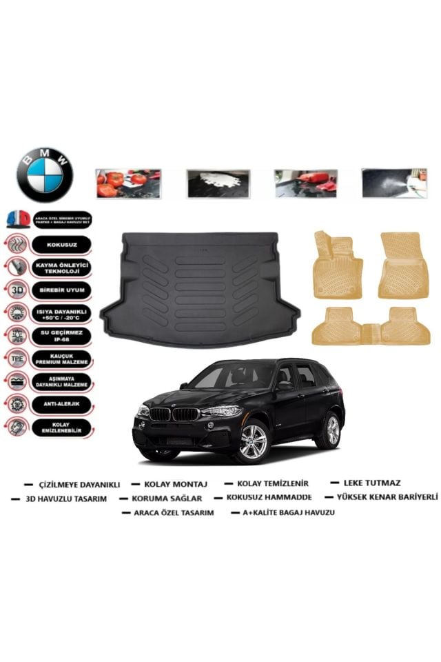 Bmw X5 2014 Model Bagaj Havuzu(paspası)+Araca Özel Bej Paspas Takımı Flex