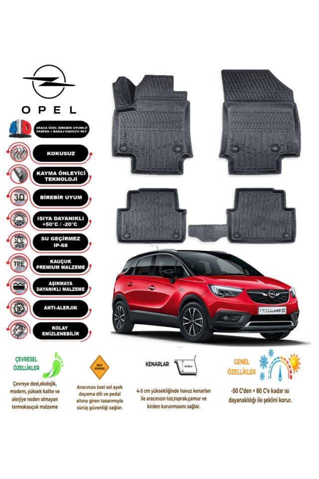 Opel Crossland 2019 Model 4D Araca Özel Havuzlu Paspas Takımı