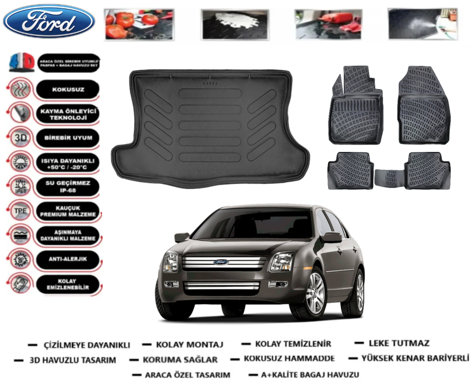 Ford Fusion 2002-2012 Bagaj Havuzu+3D Araca Özel Paspas Takımı