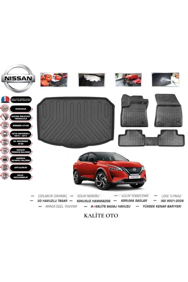 Nissan Qashqai 2022 Model 3D Bagaj Havuzu+4D Havuzlu Paspas Seti