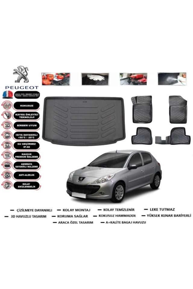 Peugeot 206 HB 2007 Model Bagaj Havuzu Araca Özel Paspas Takımı Flex