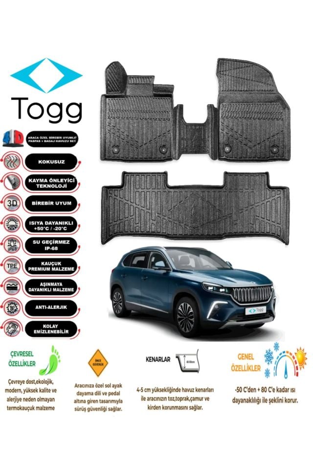 Togg T10X 2023 Model 4D Araca Özel Havuzlu Paspas Takımı