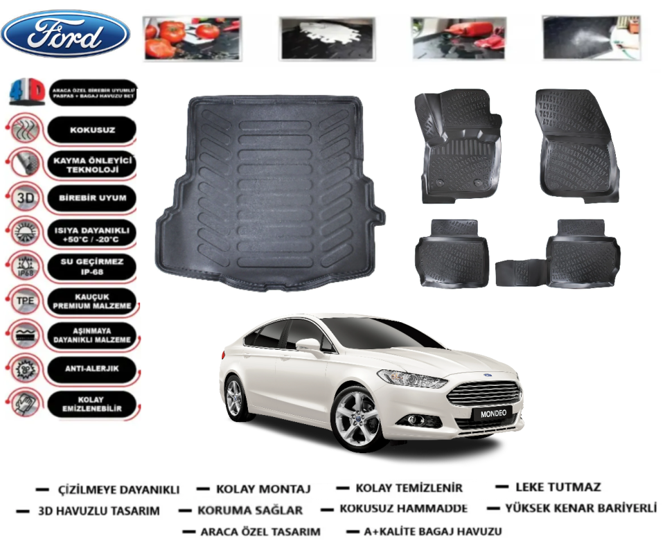 Ford Mondeo 2014 Sonrası Bagaj Havuzu+3D Araca Özel Paspas Takımı