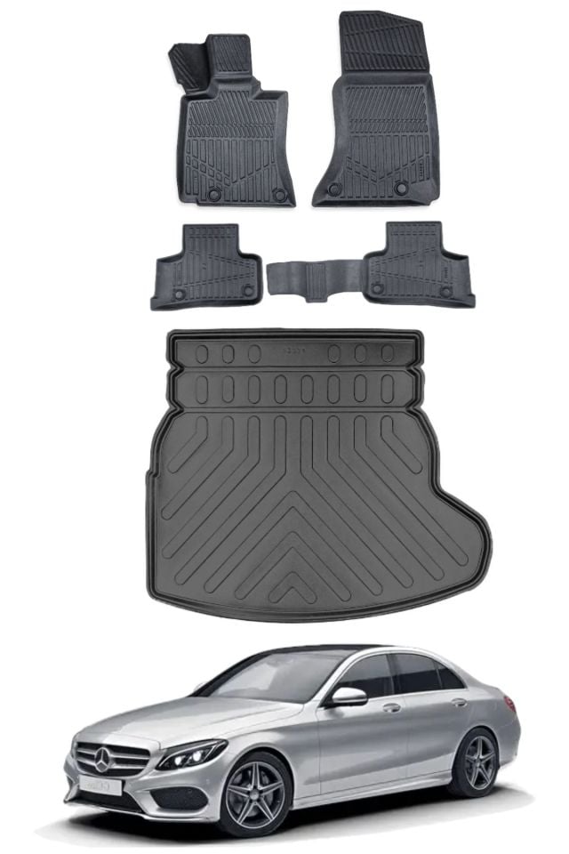 Mercedes C Serisi 2021 Model Rampalı Kulaklı Bagaj Havuzu Araca Özel Siyah Paspas Takımı