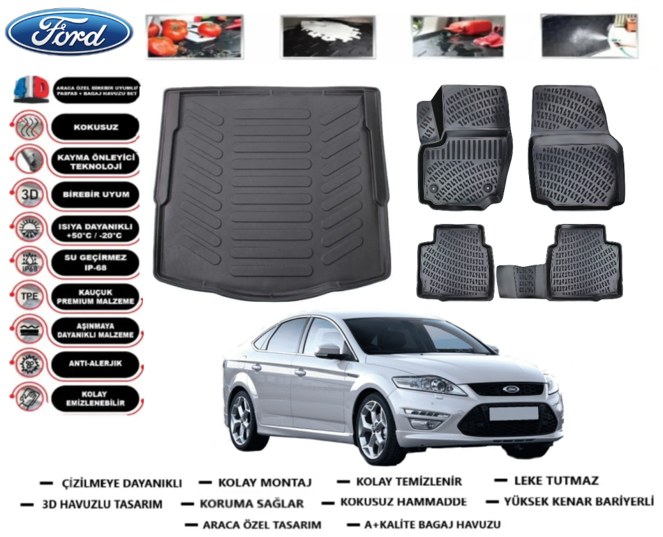 Ford Mondeo 2007-2014 Bagaj Havuzu+3D Araca Özel Paspas Takımı