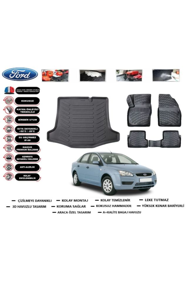 Ford Focus 2 Sedan 2006 Model Bagaj Havuzu Araca Özel Paspas Takımı Flex