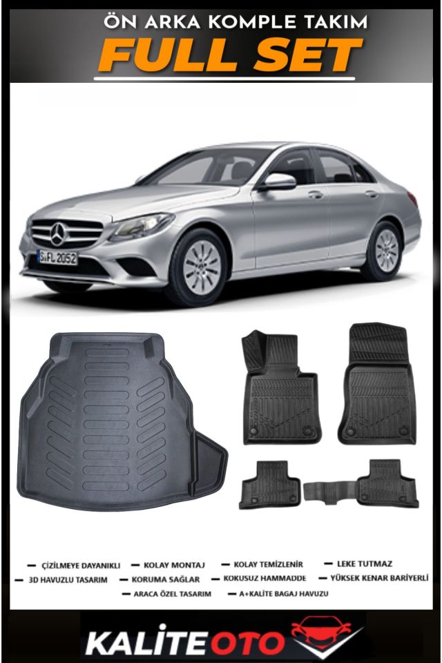 Mercedes C Serisi W205 Bagaj Havuzu+4.5D Havuzlu Paspas Seti 2017 Model