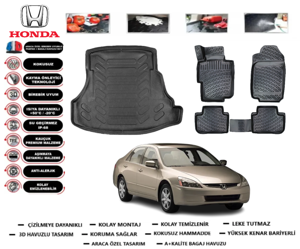 Honda Accord 2003-2008 3D Bagaj Havuzu+3D Araca Özel Paspas Takımı