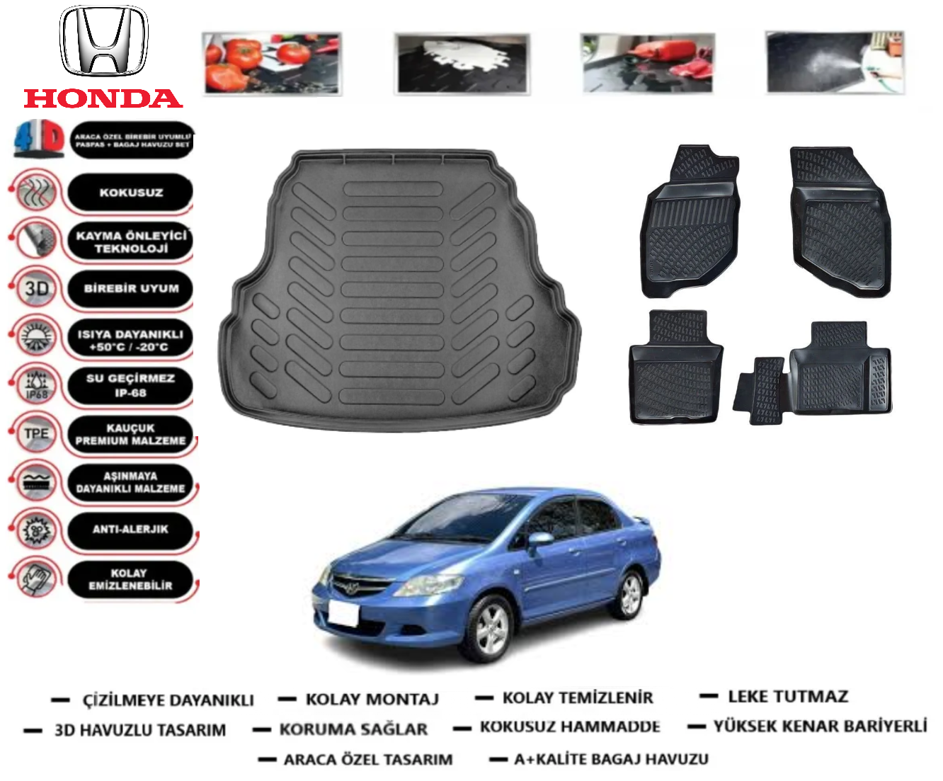 Honda City 2002-2008 3D Bagaj Havuzu+3D Araca Özel Paspas Takımı