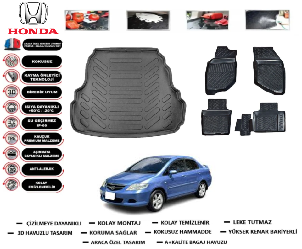 Honda City 2002-2008 3D Bagaj Havuzu+3D Araca Özel Paspas Takımı