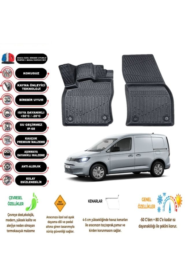 Volkswagen Caddy PANELVAN 2022 Model 4D Havuzlu Paspas (2 parça)