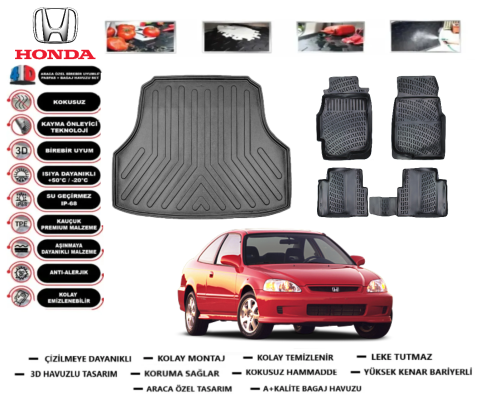 Honda Civic 1996-2000 3D Bagaj Havuzu+3D Araca Özel Paspas Takımı