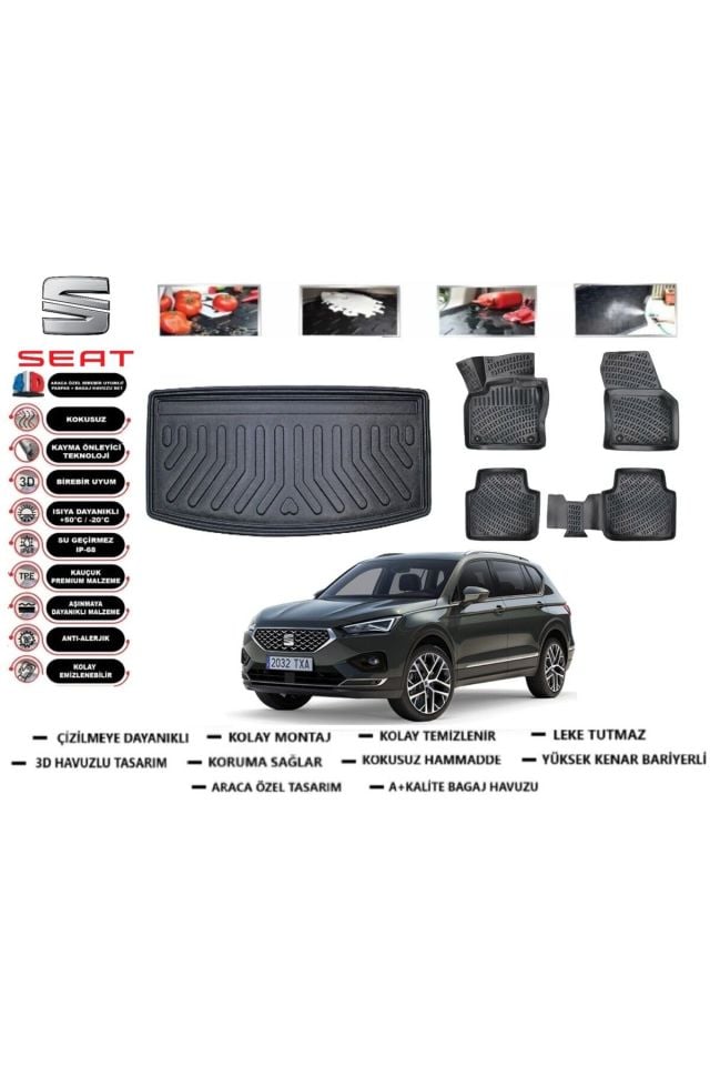 Seat Tarraco 2019 Model 7 Koltuk Bagaj Havuzu Araca Özel Paspas Takımı Flex
