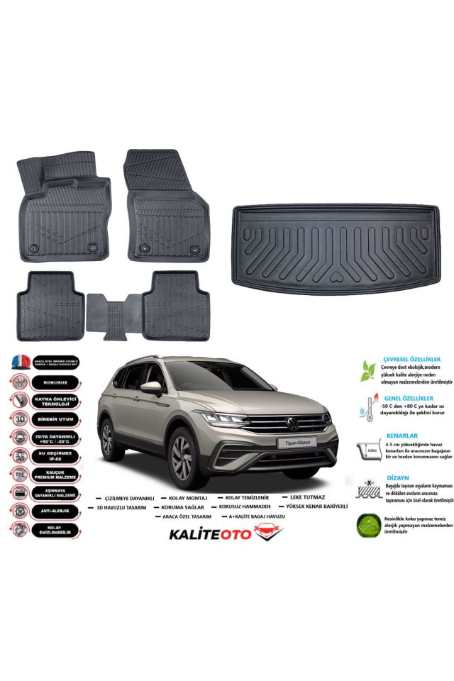 Volkswagen Allspace 2016 Model 7 Koltuk Esnek Bagaj Havuzu Araca Özel Siyah Paspas Takımı