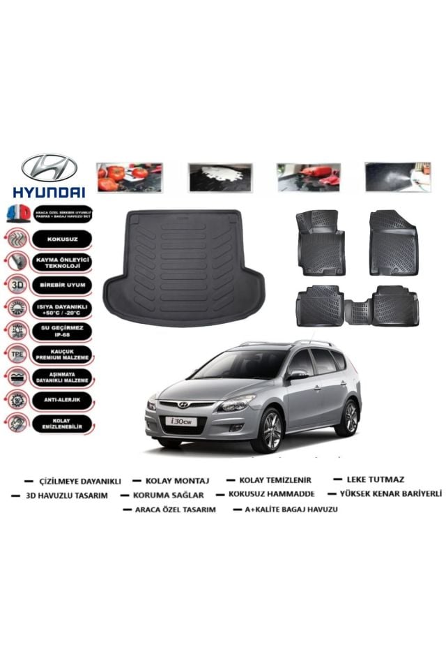 Hyundai i30 SW 2007 Model Bagaj Havuzu Araca Özel Paspas Takımı Flex