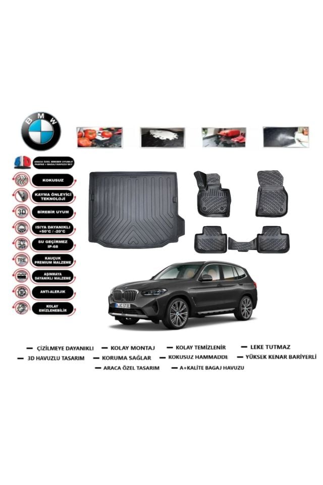 Bmw iX3 2022 Model Bagaj Havuzu Araca Özel Paspas Takımı Prrox