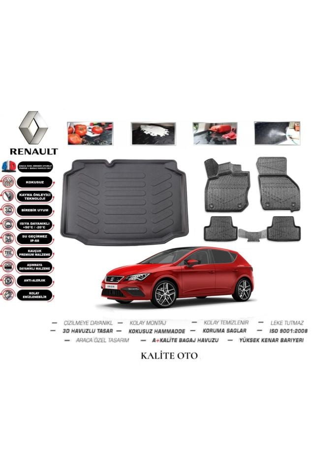 Seat Leon 2012 Model 3D Bagaj Havuzu+4D Havuzlu Paspas Setii
