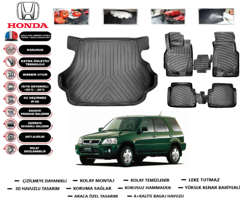 Honda Crv 1995-2001 3D Bagaj Havuzu+3D Araca Özel Paspas Takımı