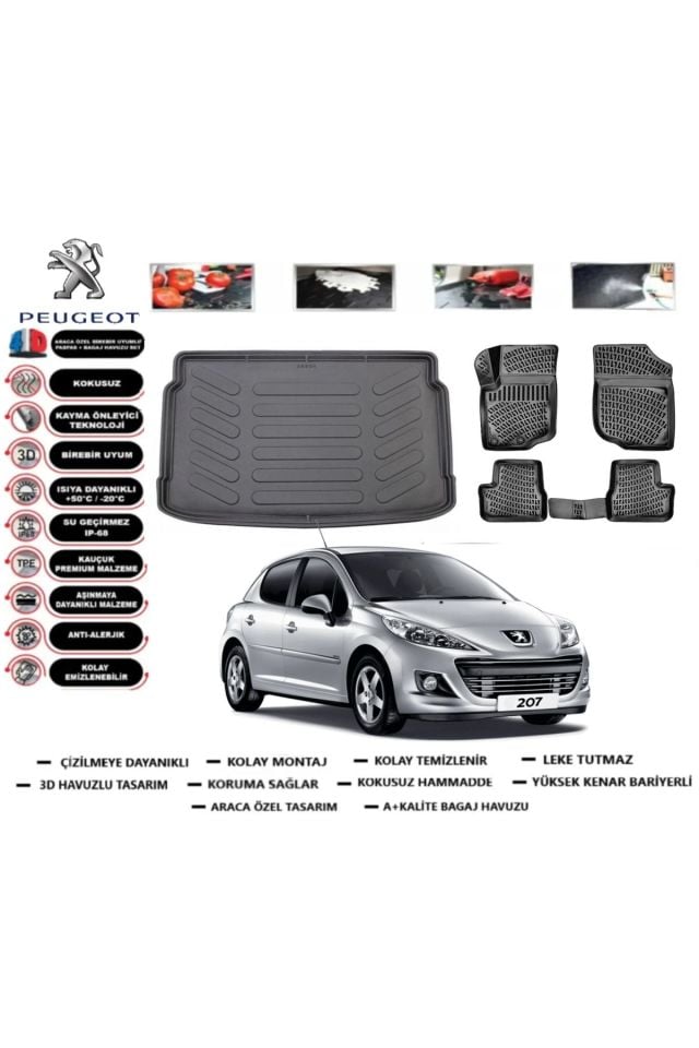 Peugeot 207 HB 2007 Model Bagaj Havuzu Araca Özel Paspas Takımı Flex