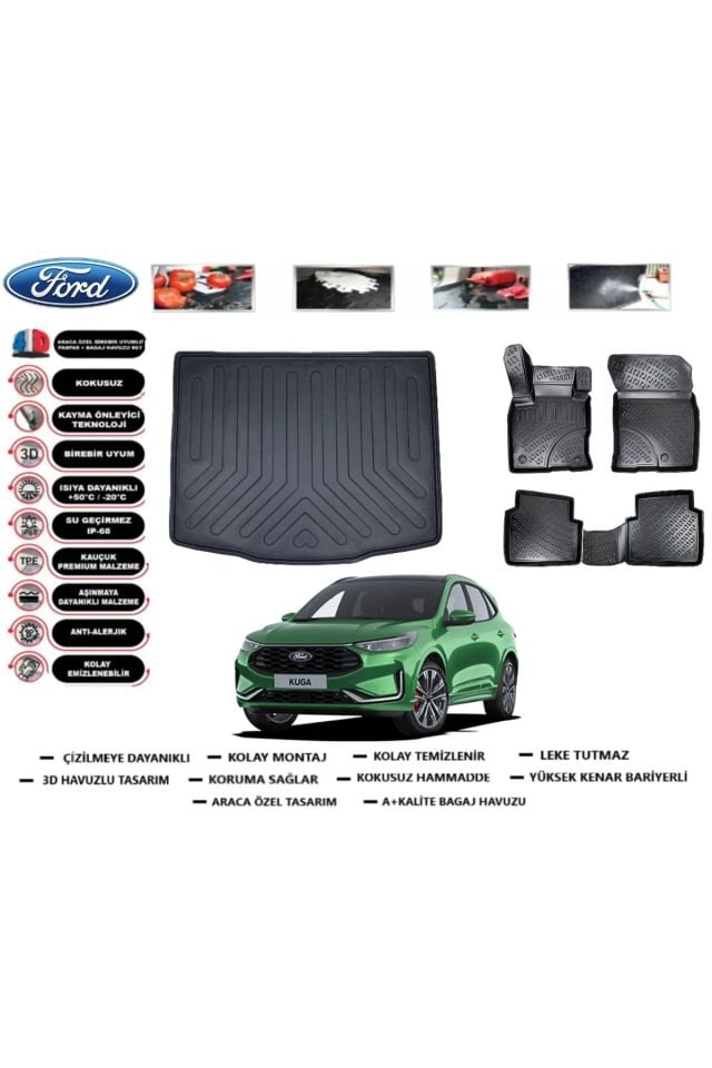 Ford Kuga 2022 Model Bagaj Havuzu Araca Özel Paspas Takımı Prrox