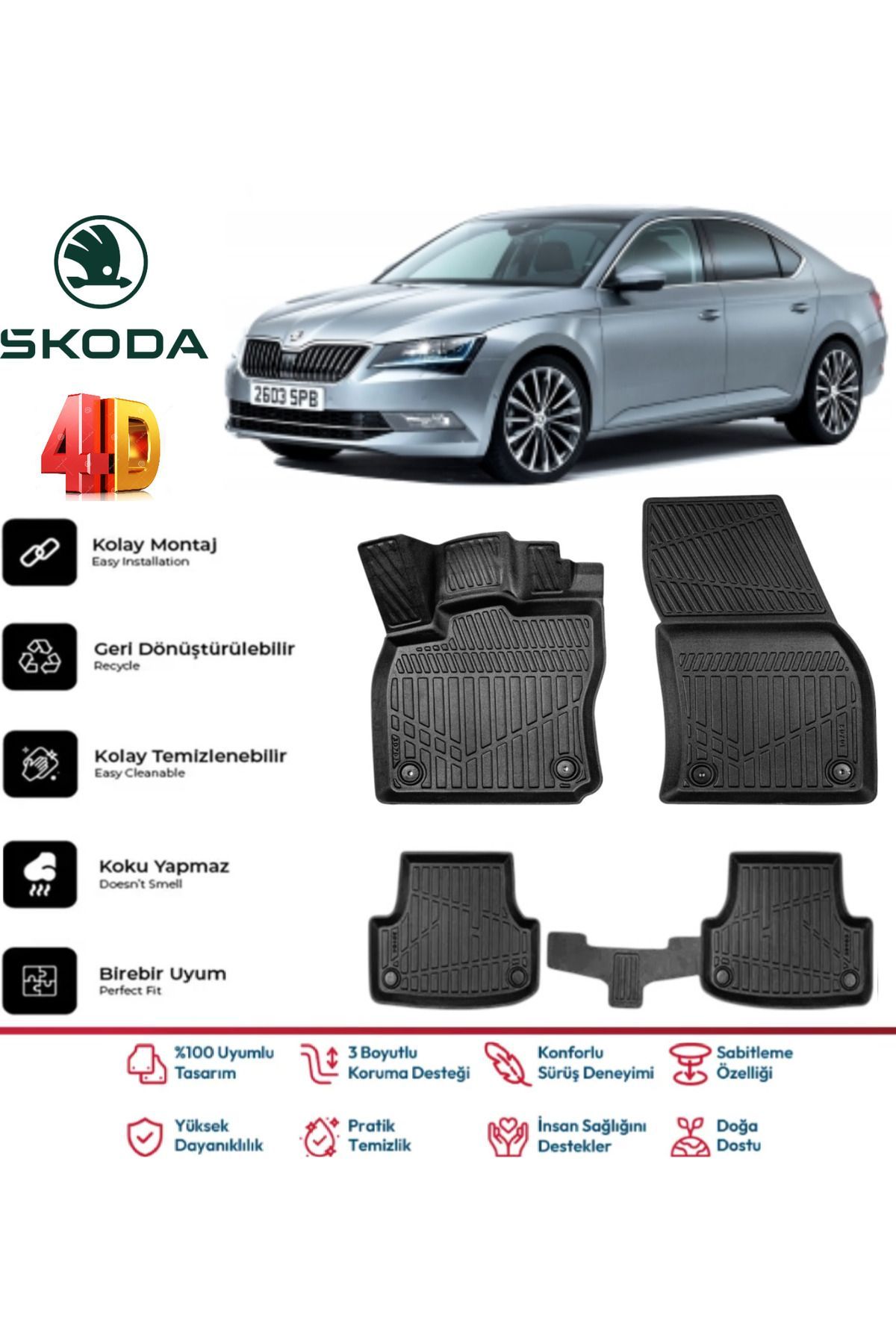 Skoda SuperB 2018 Model 4D Havuzlu Paspas