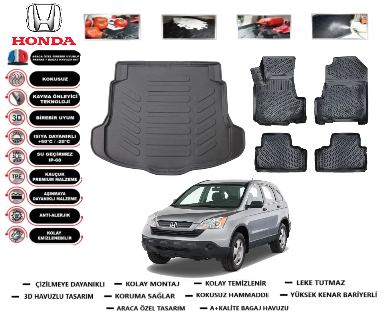 Honda Crv 2007-2012 3D Bagaj Havuzu+3D Araca Özel Paspas Takımı