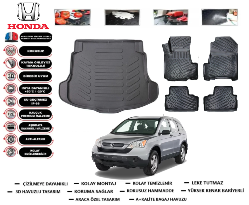 Honda Crv 2007-2012 3D Bagaj Havuzu+3D Araca Özel Paspas Takımı