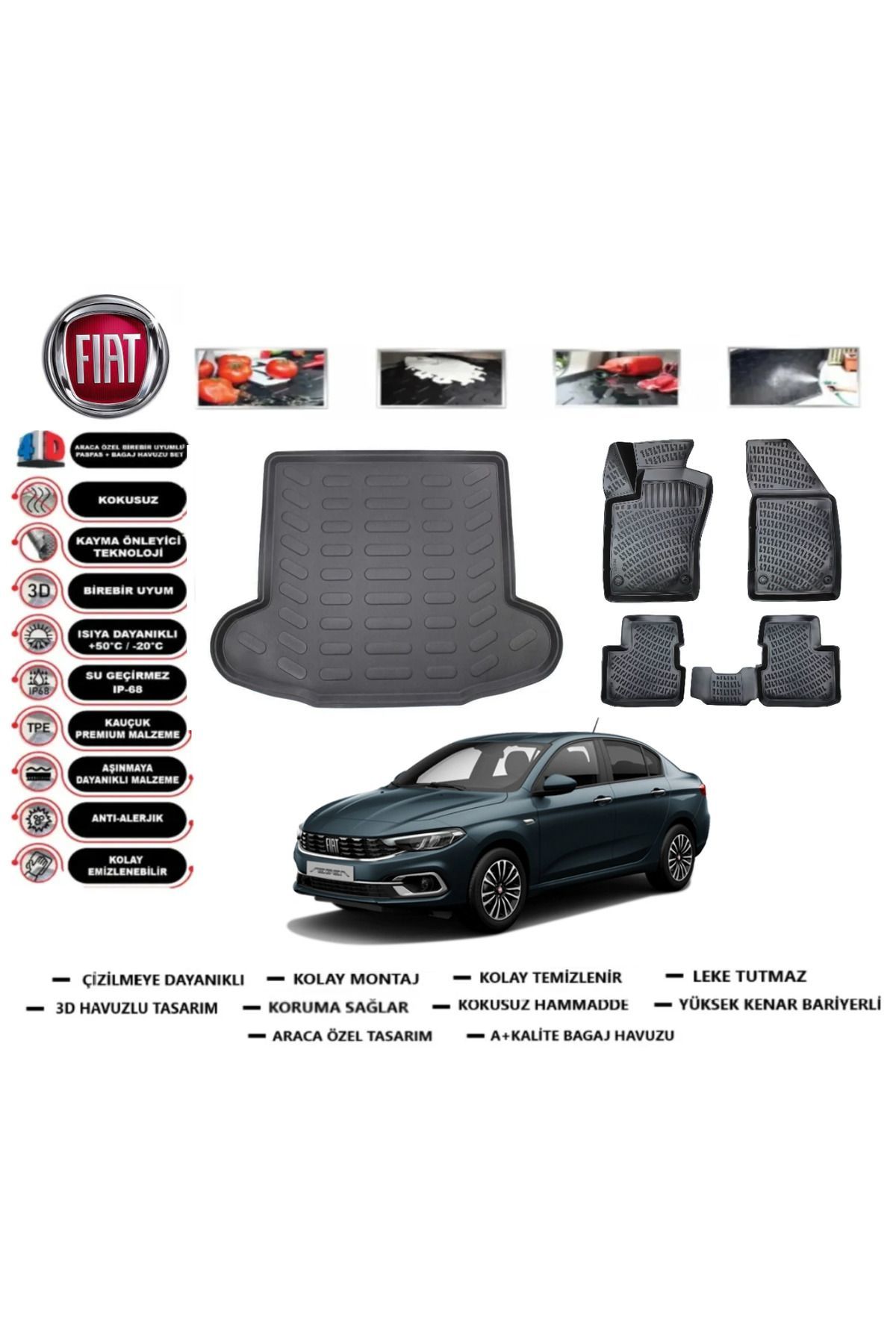 Fiat Egea Sedan 2018 Model Bagaj Havuzu Araca Özel Paspas Takımı Prrox