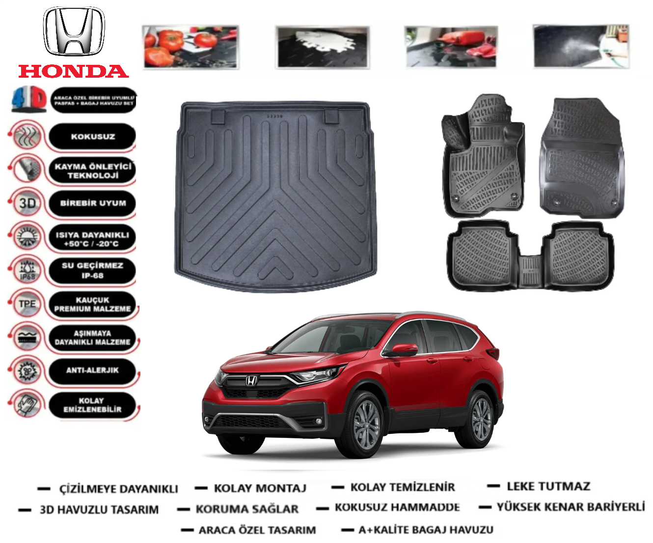Honda Crv 2018-2023 3D Üst Bagaj Havuzu+3D Araca Özel Paspas Takımı