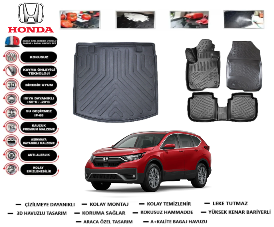 Honda Crv 2018-2023 3D Üst Bagaj Havuzu+3D Araca Özel Paspas Takımı