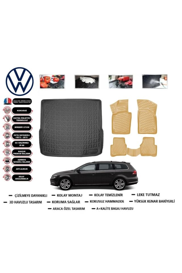 Volkswagen Passat B7 Variant 2013 Model Bagaj Havuzu(paspası)+Araca Özel Bej Paspas Takımı Flex