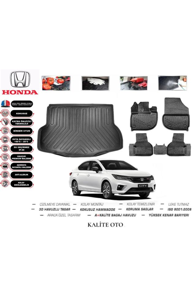 Honda City 2022 Model 3D Bagaj Havuzu+4D Havuzlu Paspas Seti