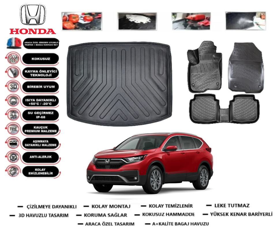 Honda Crv 2018-2023 3D Alt Bagaj Havuzu+3D Araca Özel Paspas Takımı