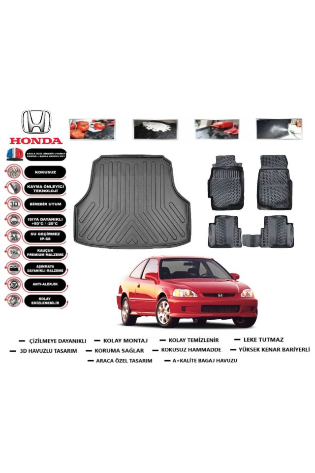 Honda Civic Sedan 1998 Model Bagaj Havuzu Araca Özel Paspas Takımı Prrox