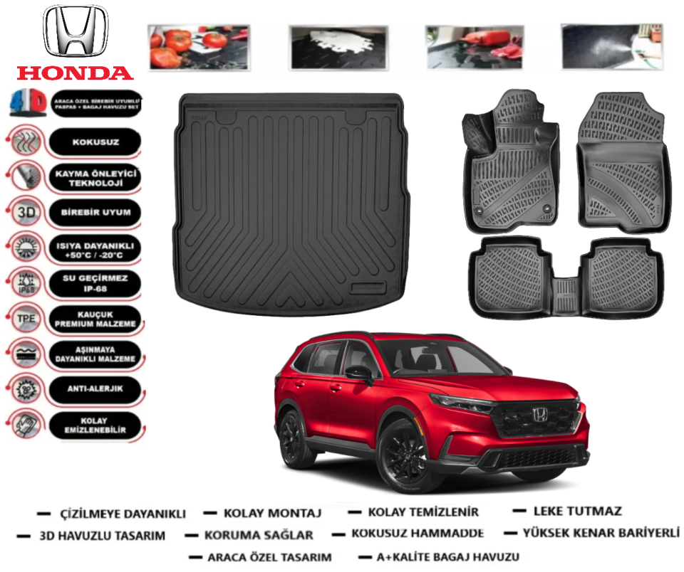 Honda Crv 2023 Sonrası 3D Bagaj Havuzu+3D Araca Özel Paspas Takımı