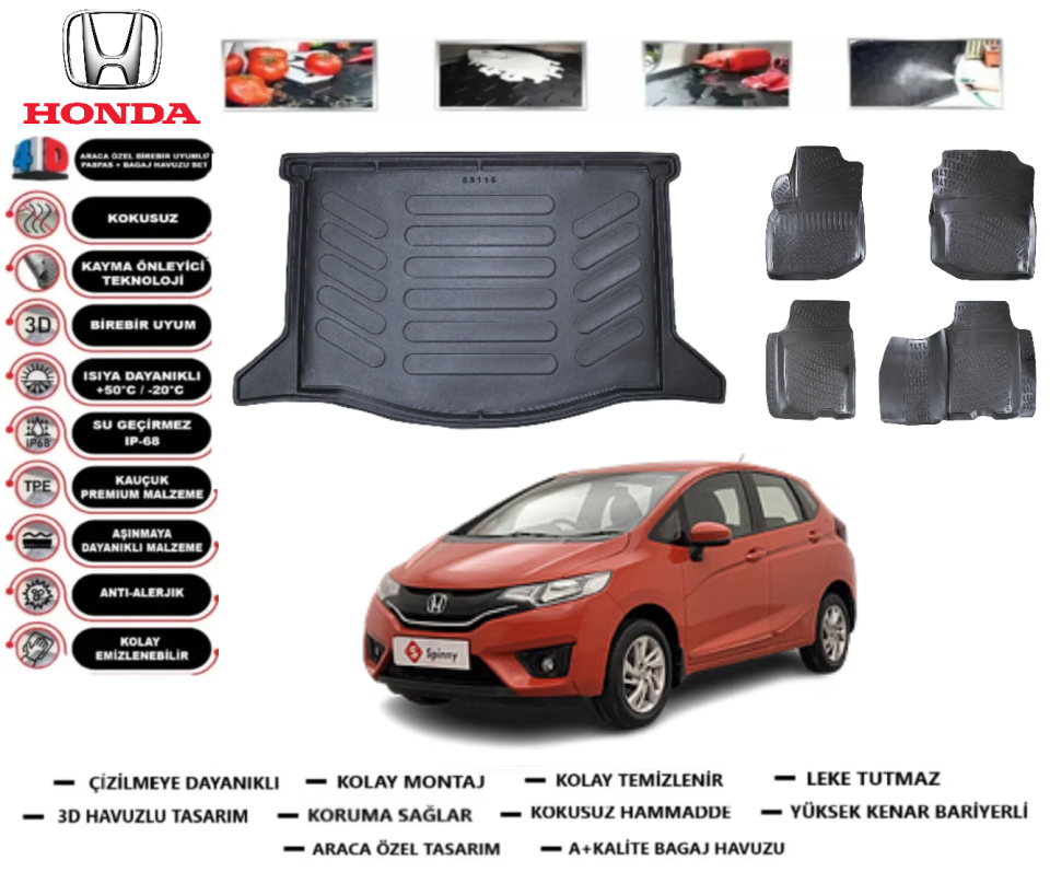 Honda Jazz 2009-2015 3D Bagaj Havuzu+3D Araca Özel Paspas Takımı