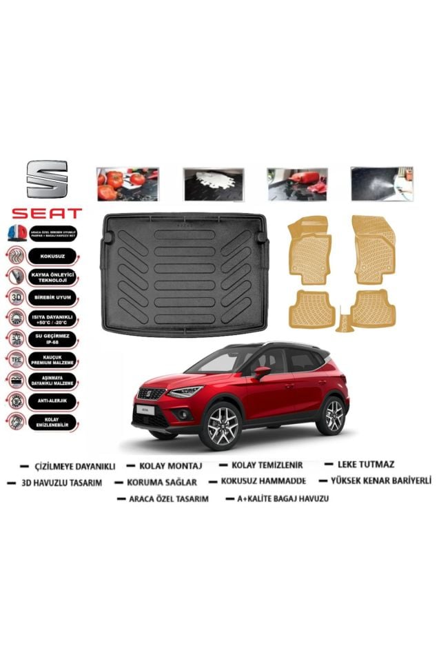 Seat Arona 2025 Model Üst Bagaj Havuzu(paspası)+Araca Özel Bej Paspas Takımı Flex