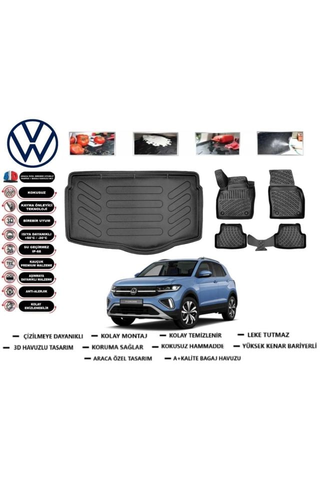 Volkswagen T-Cross 2024 Model Alt Bagaj Havuzu Araca Özel Paspas Takımı Prrox