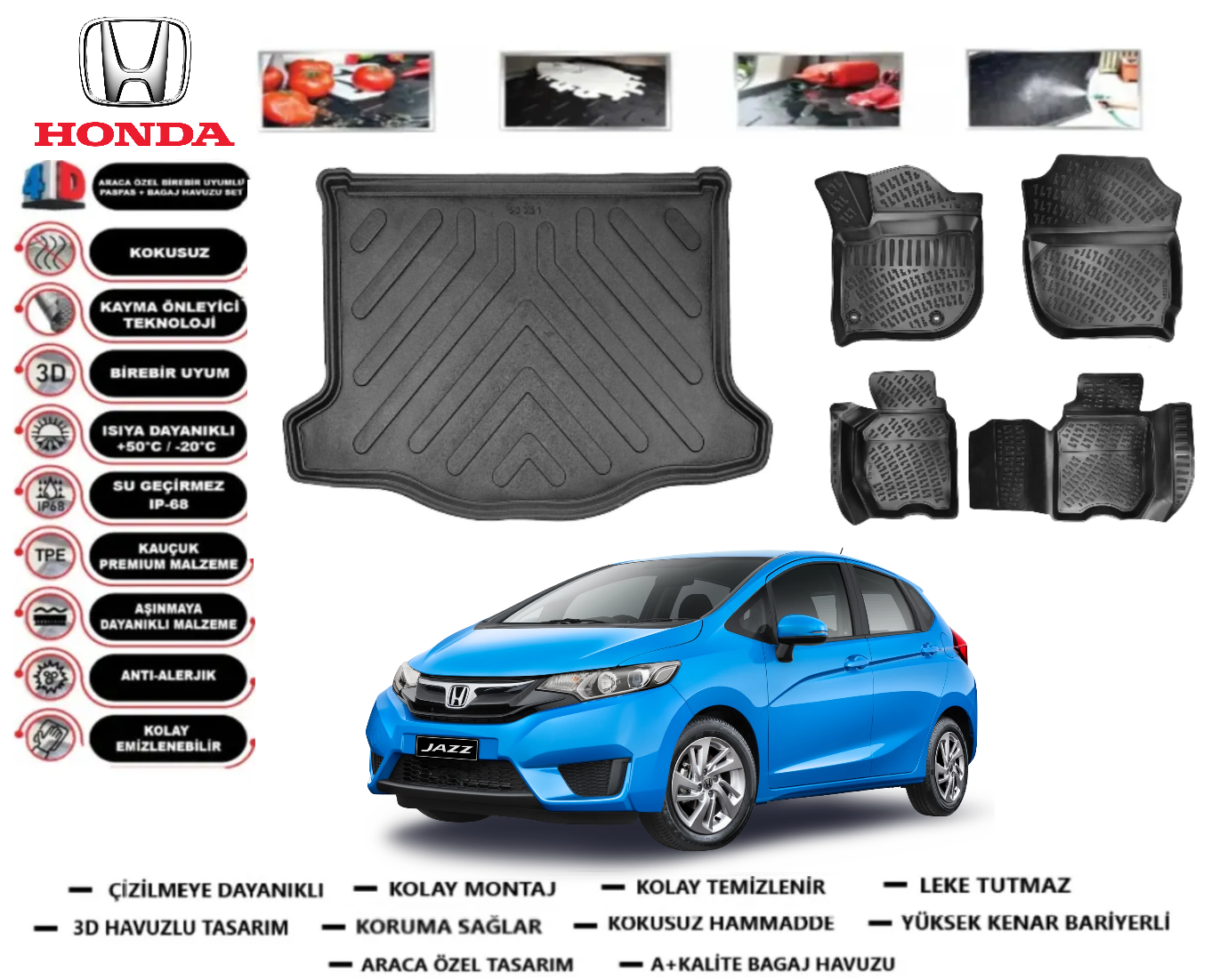 Honda Jazz 2015-2020 3D Bagaj Havuzu+3D Araca Özel Paspas Takımı