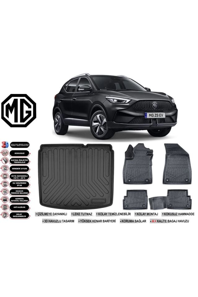 MG ZS Elektirikli 2024 Model Alt Bagaj Havuzu Araca Özel Siyah Havuzlu Paspas Takımı Sett