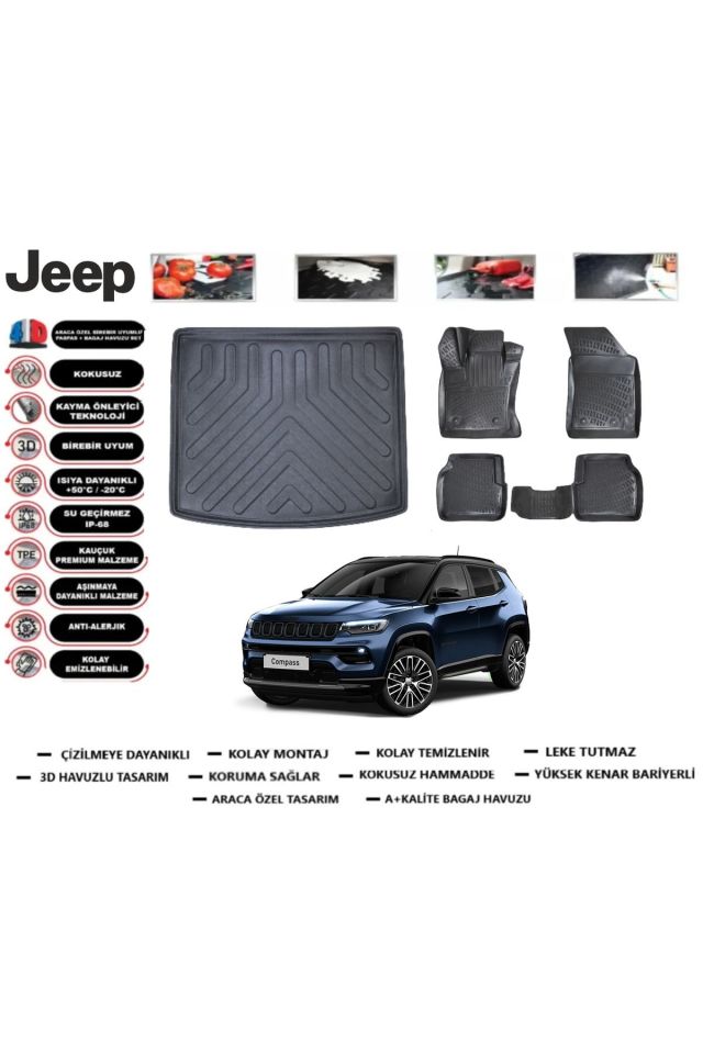 Jeep Compass 2023 Model Bagaj Havuzu Araca Özel Paspas Takımı Prrox
